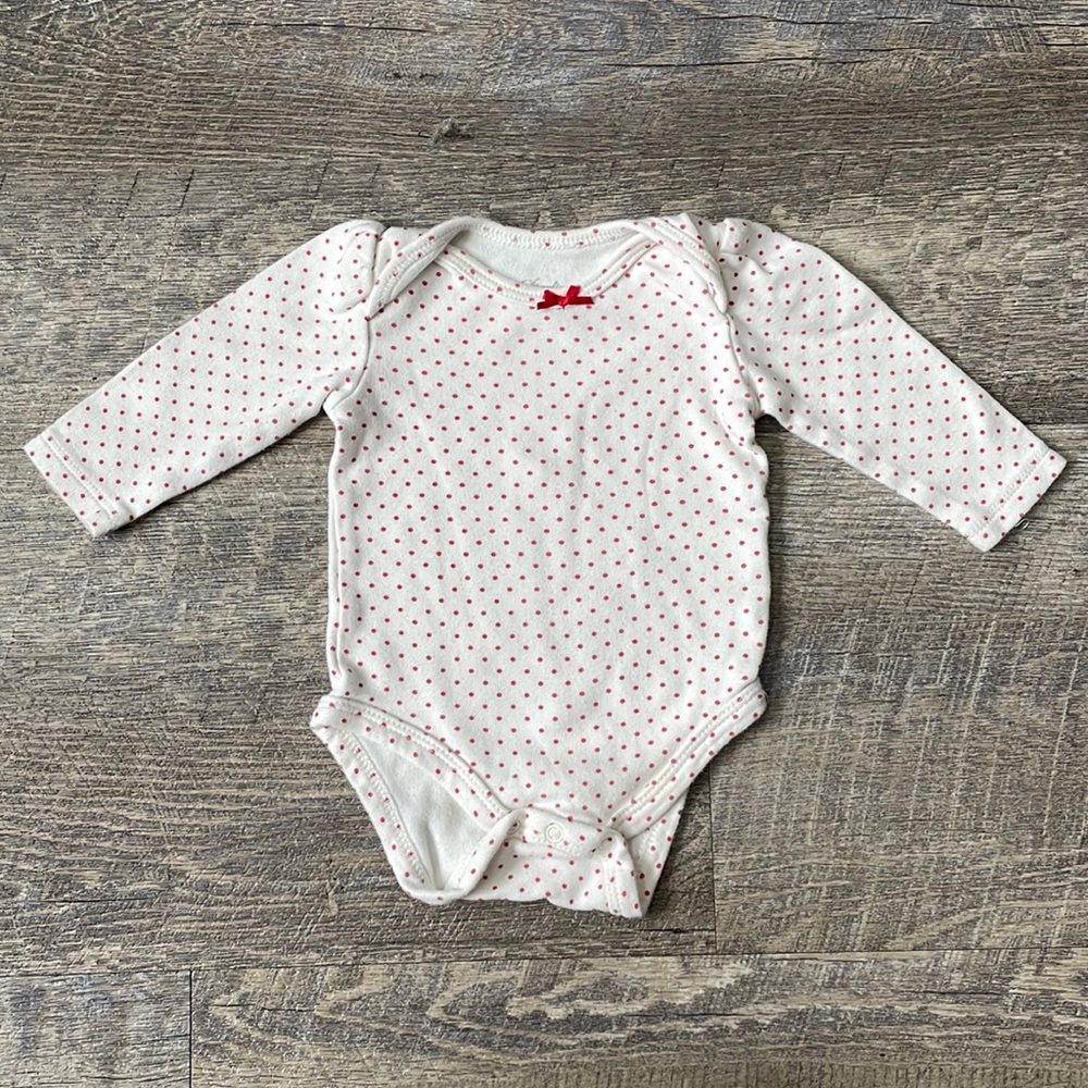 Sterling | 3M White with Red Polka Dot Long Sleeve Onesie